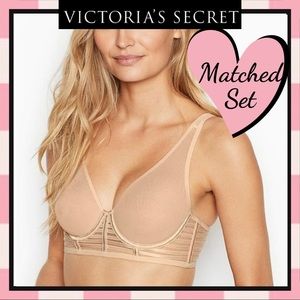 Victoria’s Secret 32DD & Small High Waist Thong Mesh Caged Bra Set in Champagne